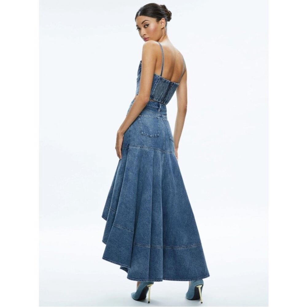 Alice + Olivia Jeans Donella High Low Denim Skirt Brooklyn Blue Size 25 - Picture 3 of 14